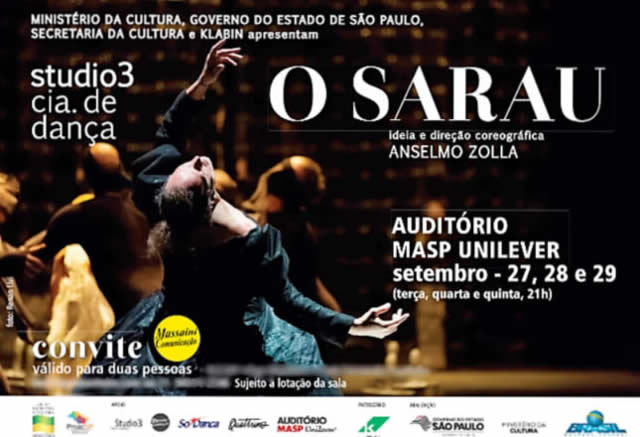 O SARAU - Coreografia de Anselmo Zolla - Auditório MASP UNILEVER - 27 a 29/09